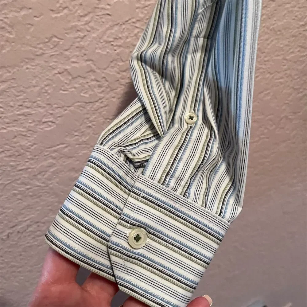 *30off3*NWOT. Banana Republic Men's XL Blue Striped Long Sleeve Button-Up Shirt.